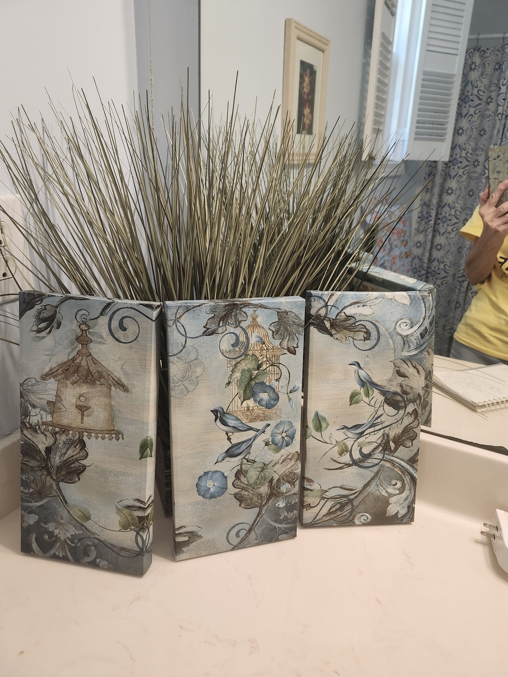 Blue Bird & Floral Decorative Folding Screen - Home Accents